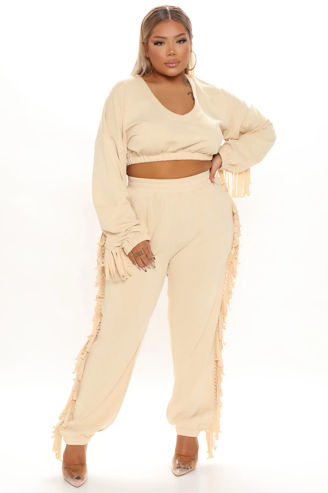 Alejandra Fringe Jogger Set - Cream