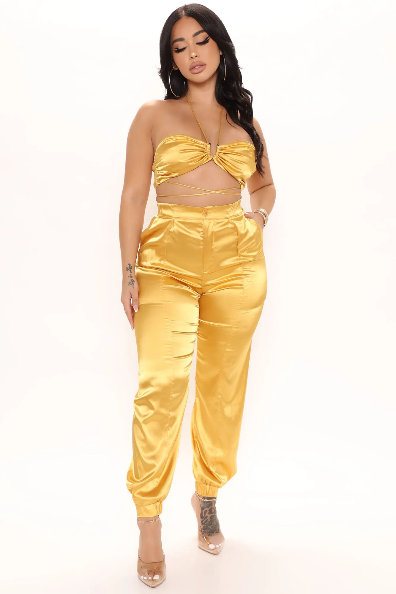 Always Influential Satin Jogger Set 28 - Mustard