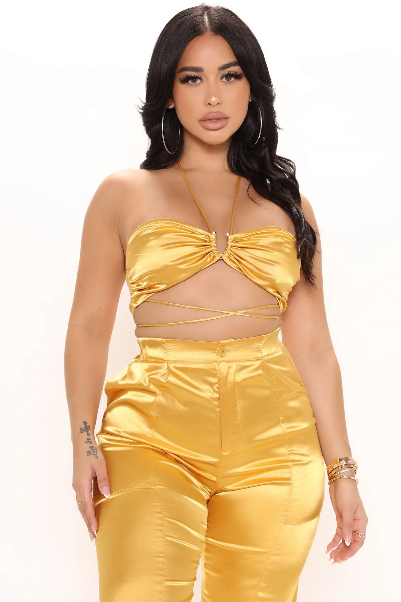 Always Influential Satin Jogger Set 28 - Mustard