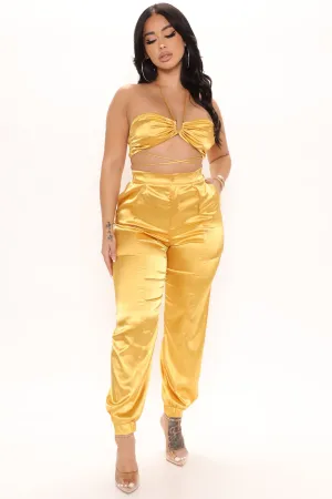 Always Influential Satin Jogger Set 28 - Mustard