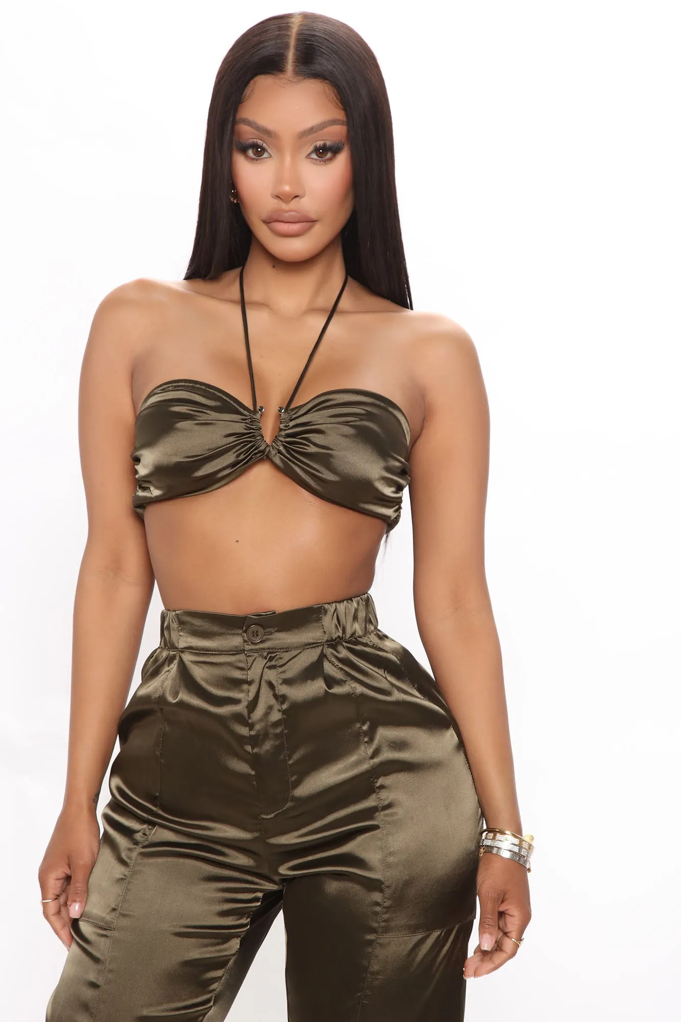 Always Influential Satin Jogger Set 28 - Olive
