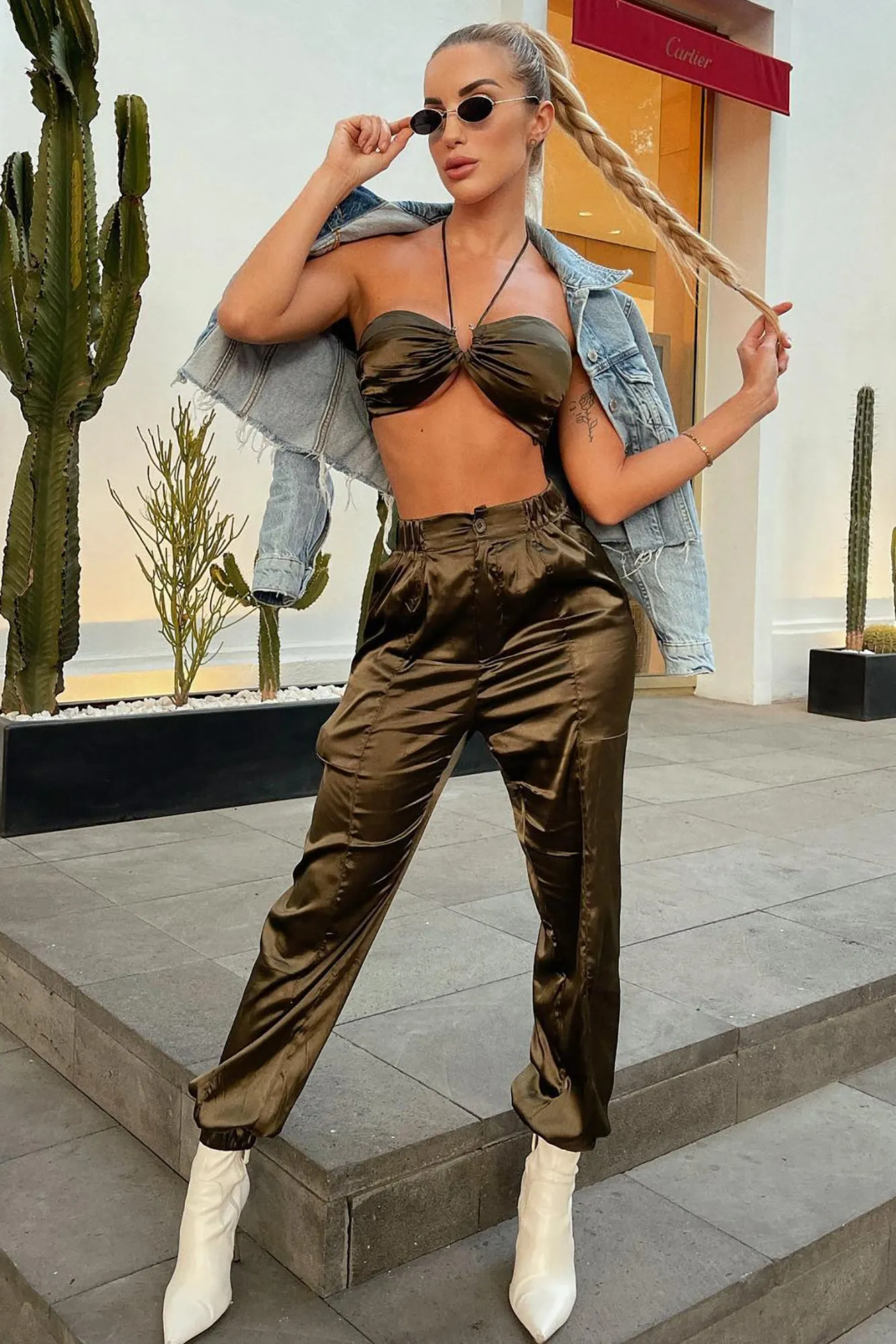 Always Influential Satin Jogger Set 28 - Olive