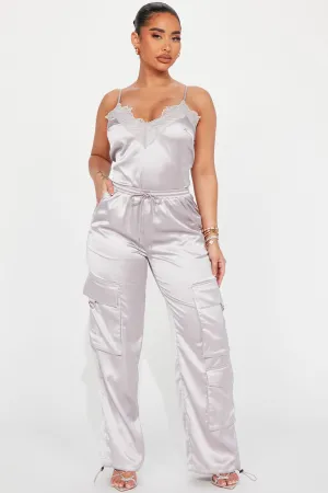Back To You Satin Jogger Set - Grey