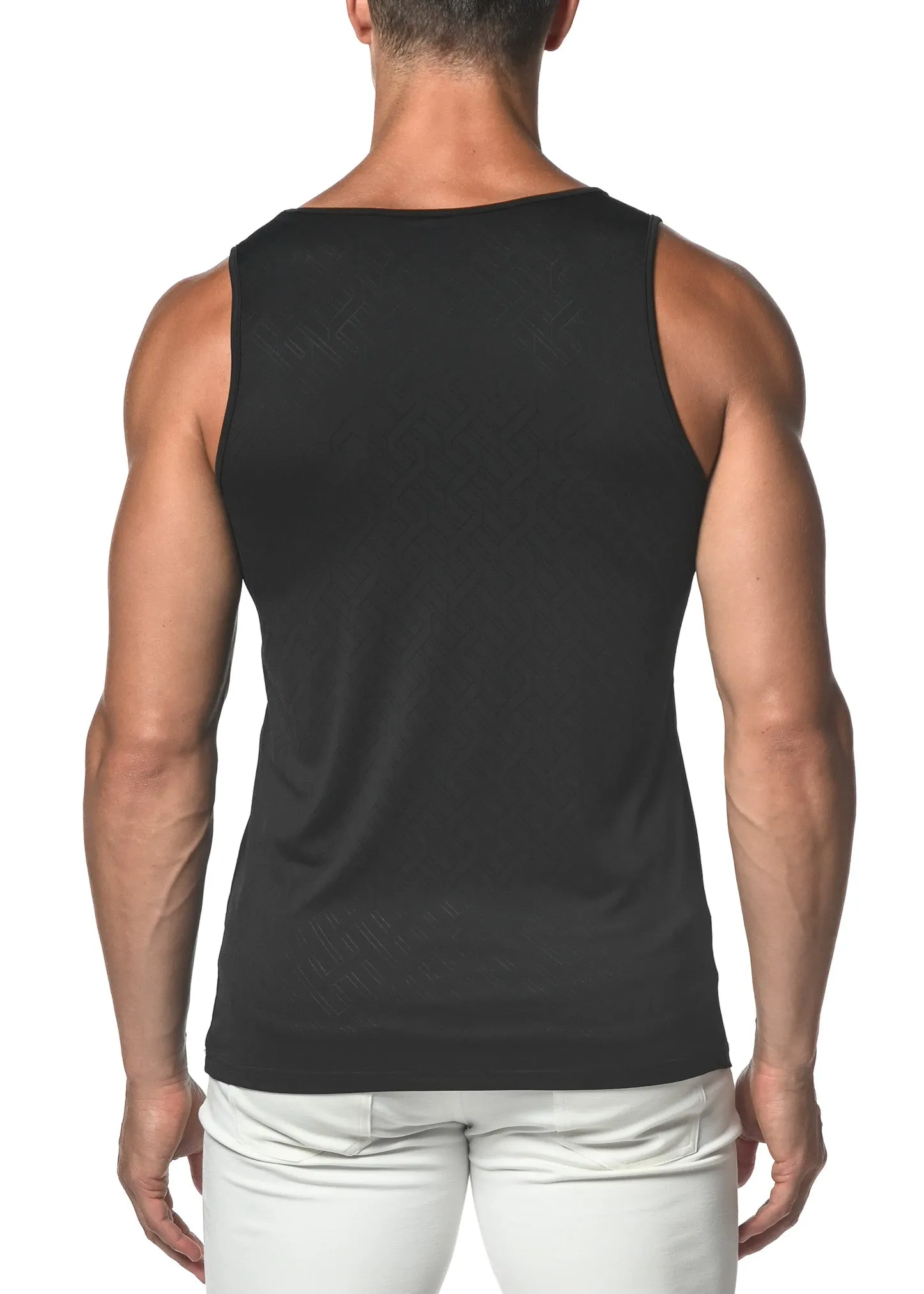 BLACK ANGLES TEXTURED MESH STRETCH PERFORMANCE TANK TOP  ST-274
