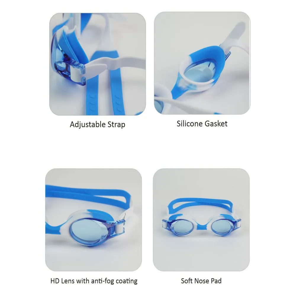 Little Surprise Box ,Tie Dye White with Blue Anti Fog UV Protection Leakproof Design Swim Goggles for Kids, 1yr - 4yrs