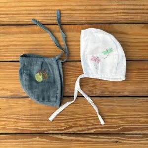Muslin Newborn Bonnet Caps (Blue & White) Without Frills