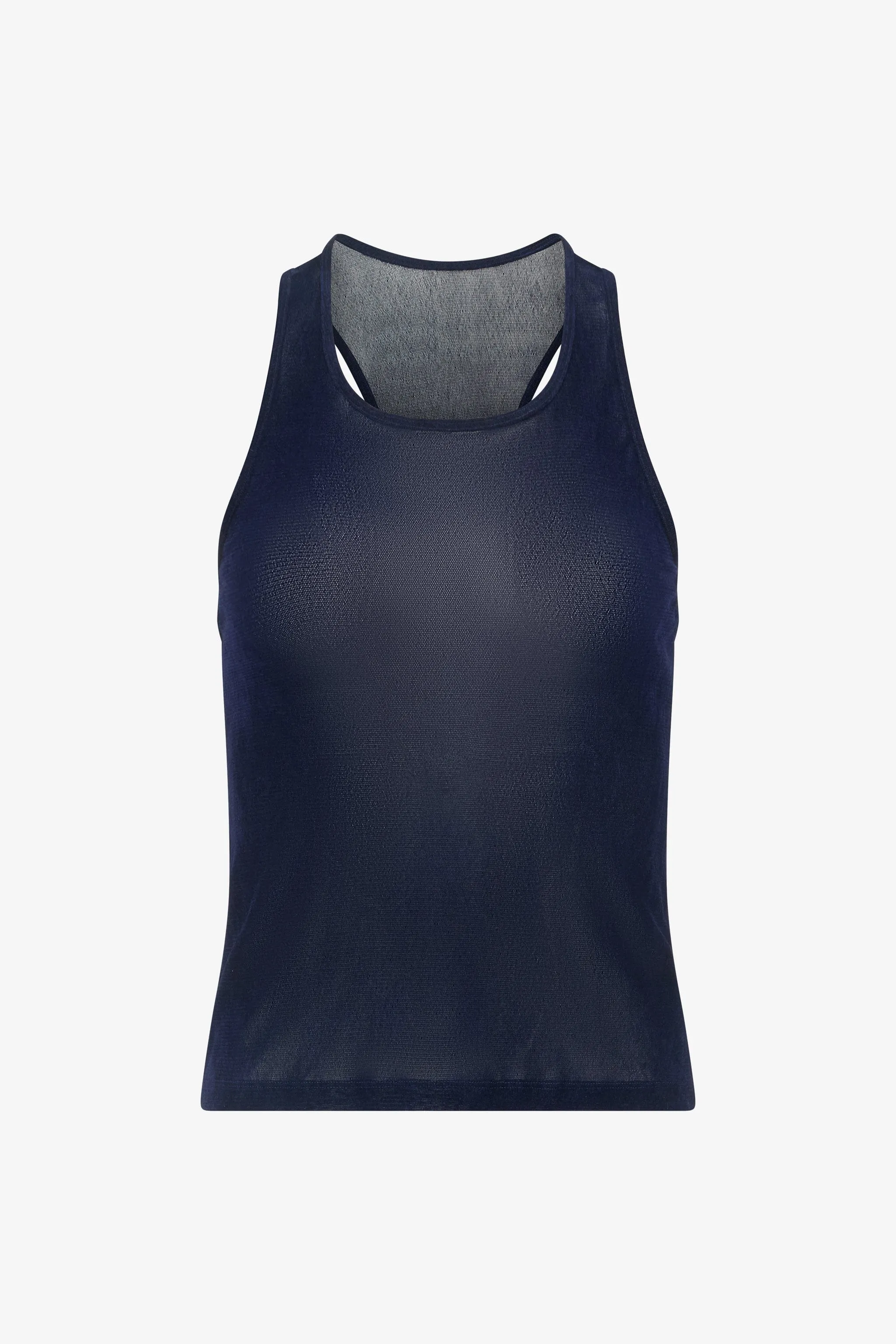 Navy Velvet Mesh Racerback Tank Top