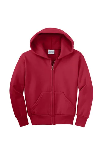 Port & CompanyYouth Core Fleece Full-Zip Hooded Sweatshirt - Red