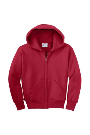Port & CompanyYouth Core Fleece Full-Zip Hooded Sweatshirt - Red