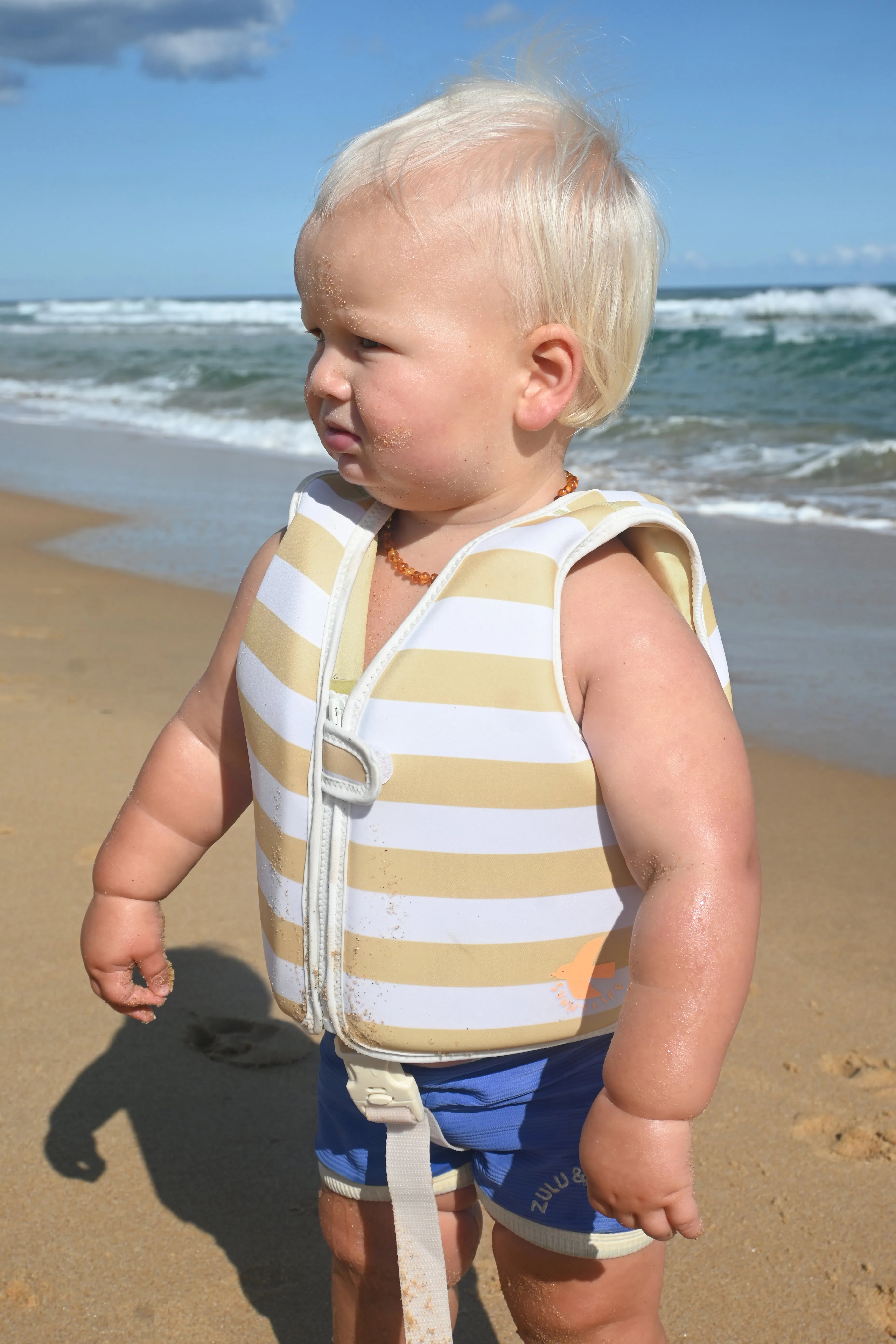SUNNYLiFE Kids Swim Vest Sid the Seagull Mustard Stripe