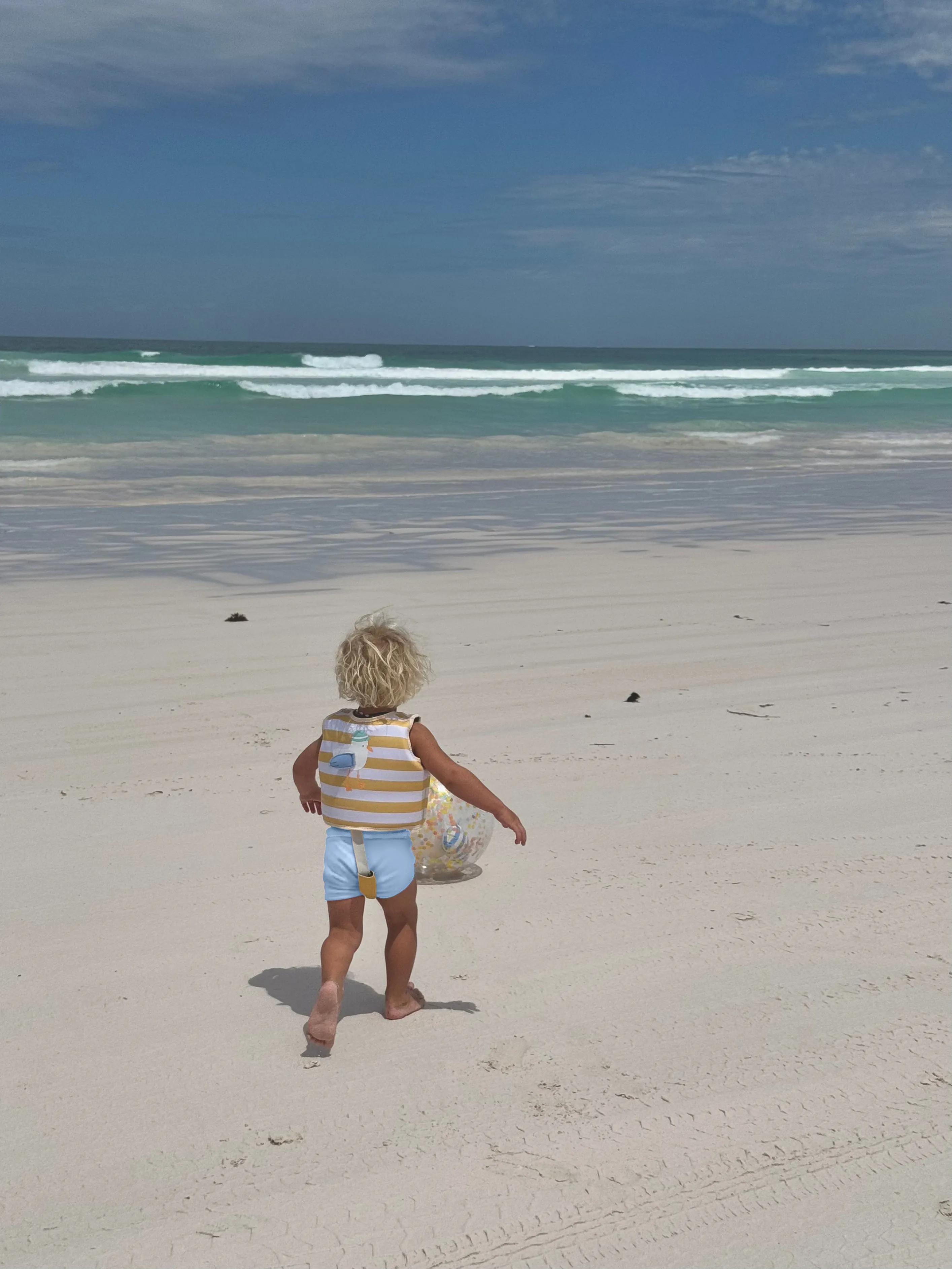 SUNNYLiFE Kids Swim Vest Sid the Seagull Mustard Stripe