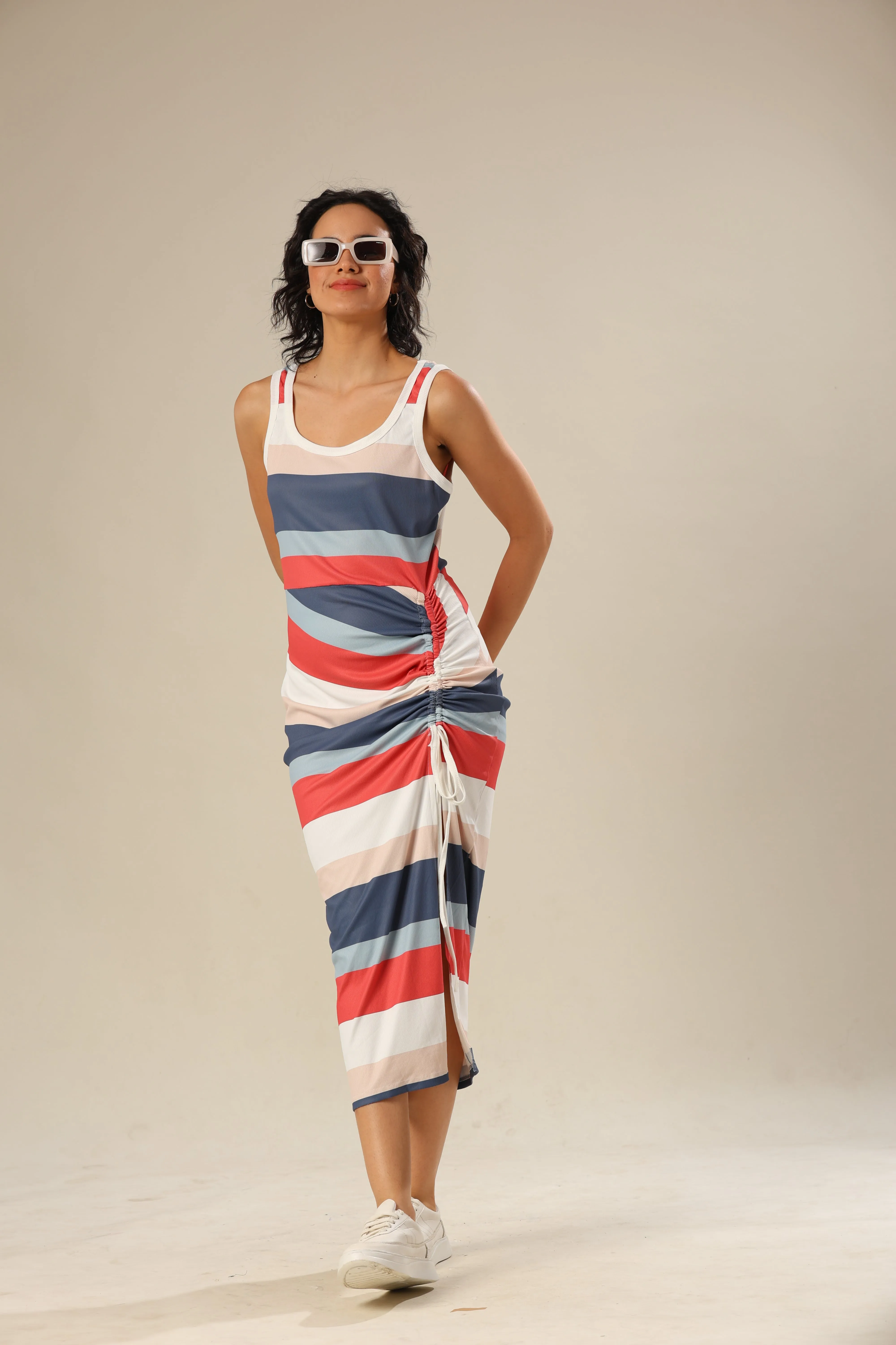 Tied In Color Striped Chic Dress