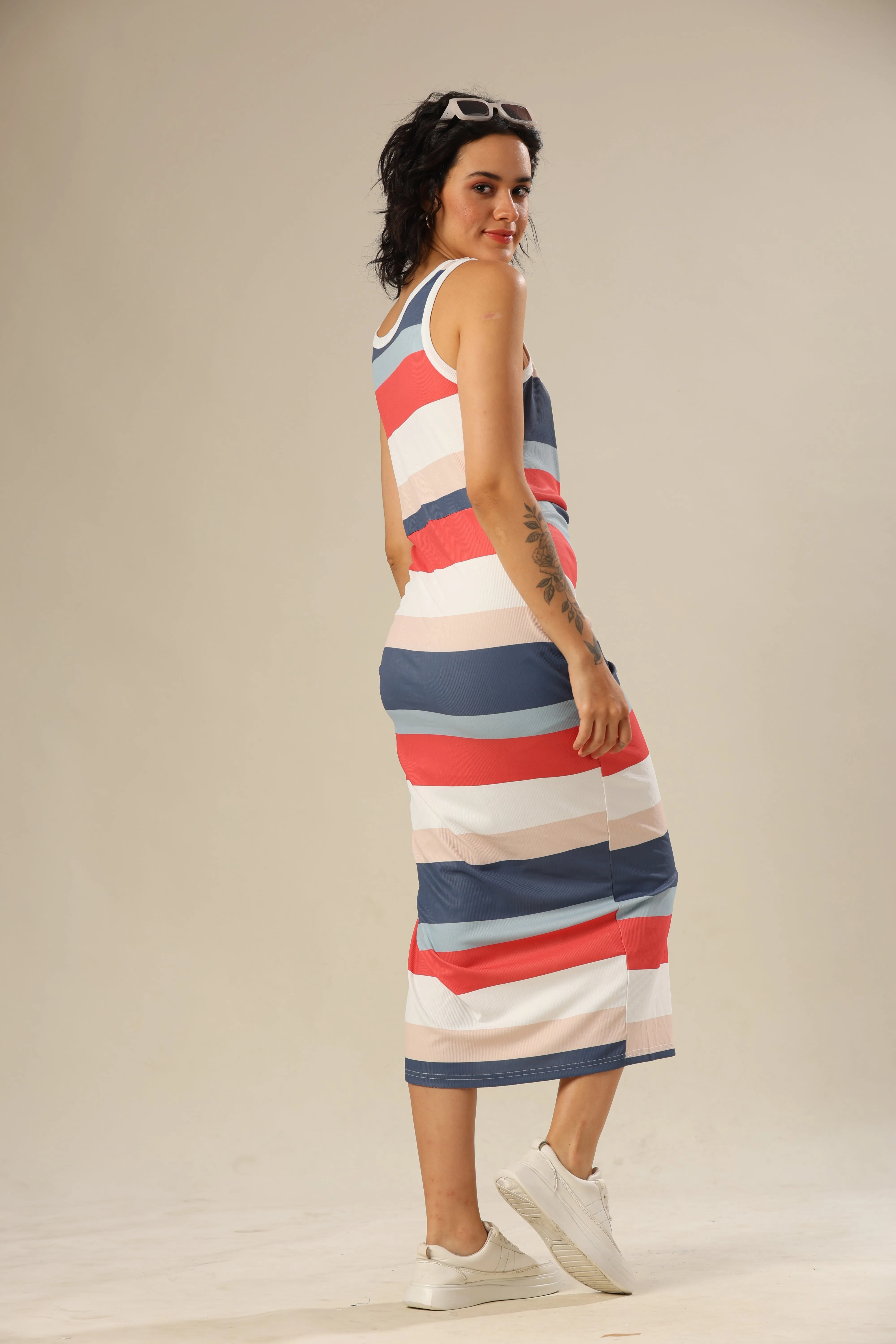 Tied In Color Striped Chic Dress