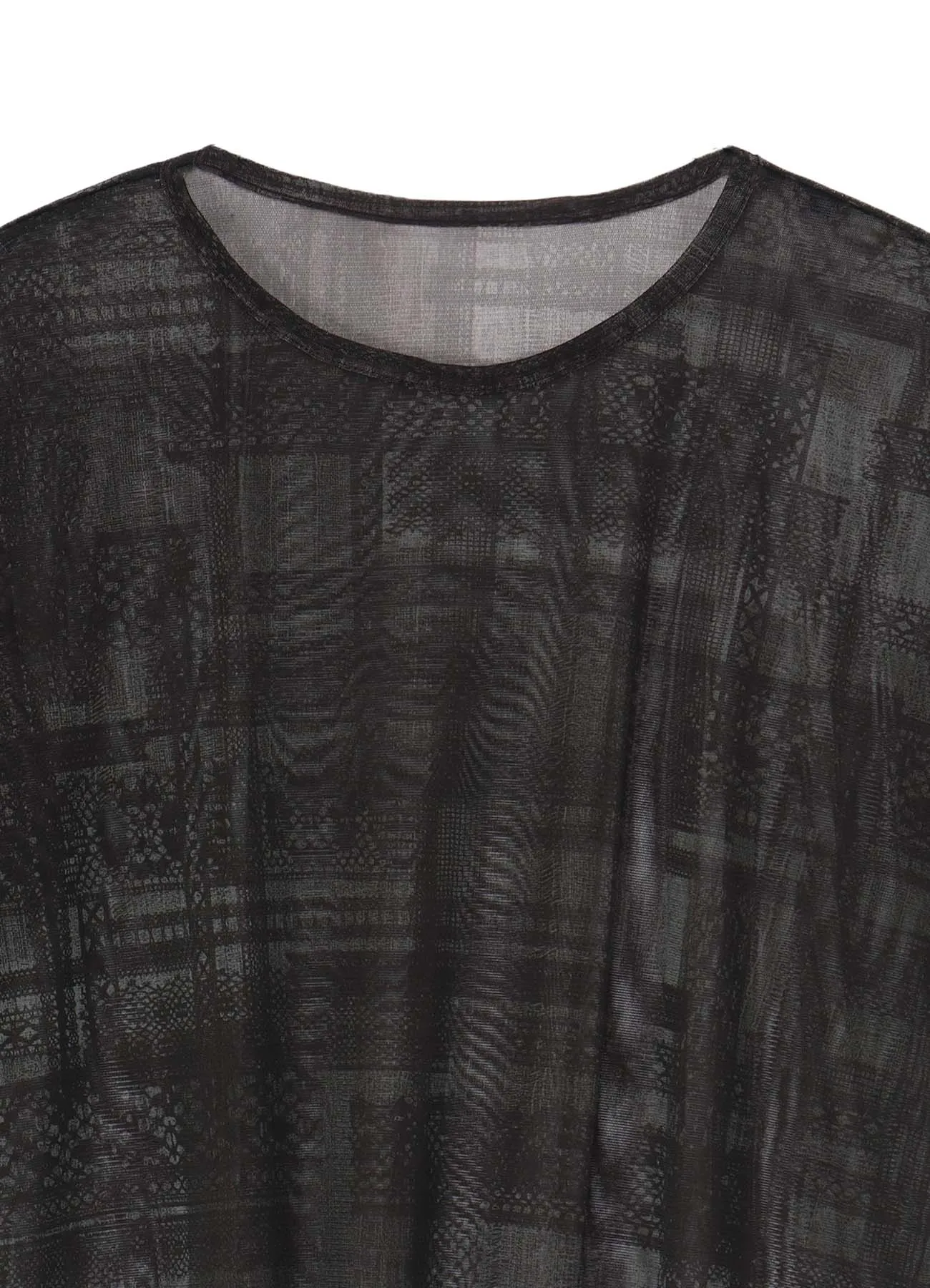 TULLE LACE PRINT LOOSE ROUND NECK T