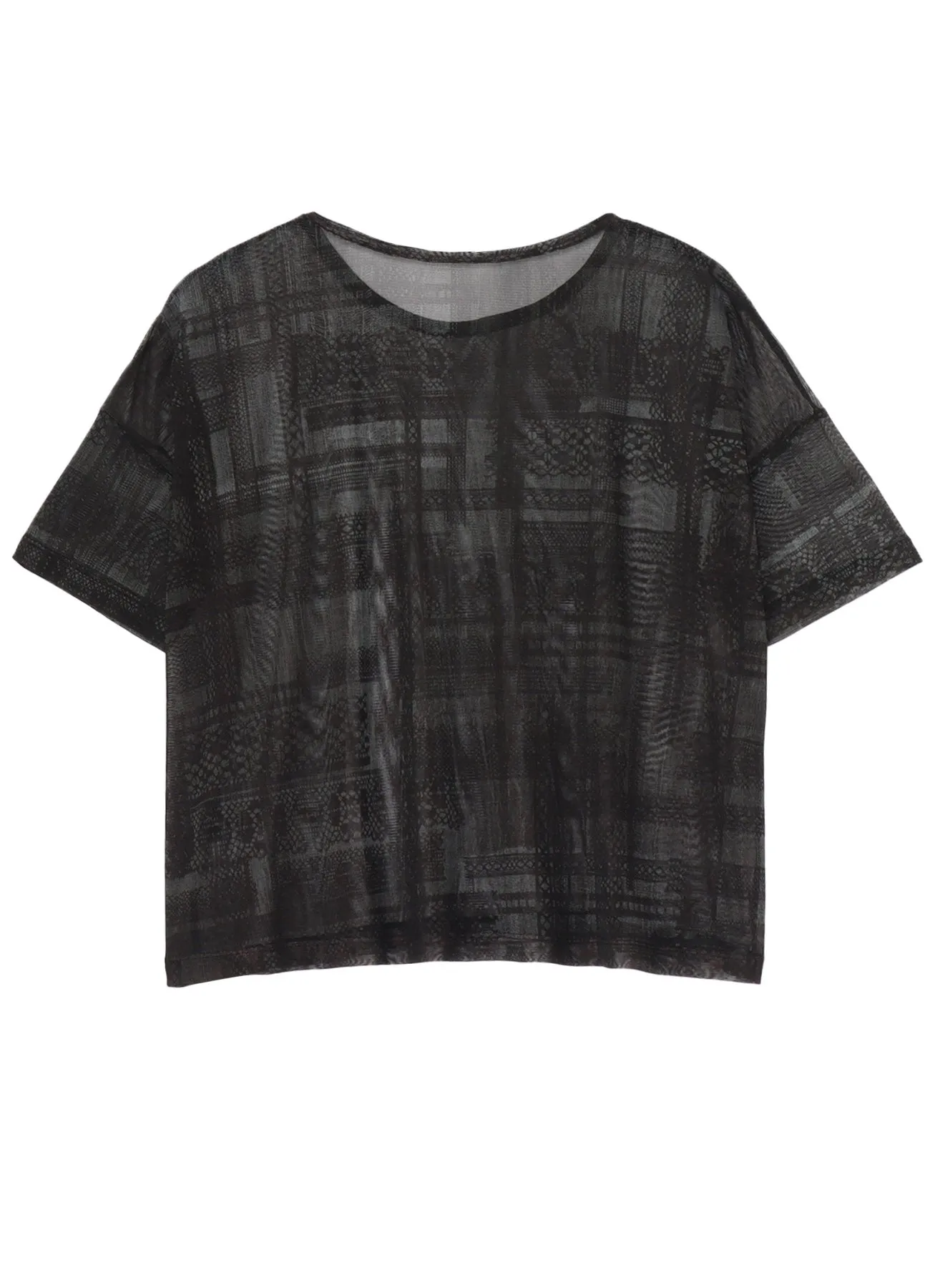 TULLE LACE PRINT LOOSE ROUND NECK T