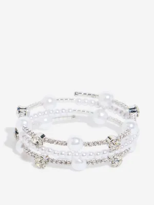 Westside Accessories Silver Stone & Pearl Embellished Layered Bracelet