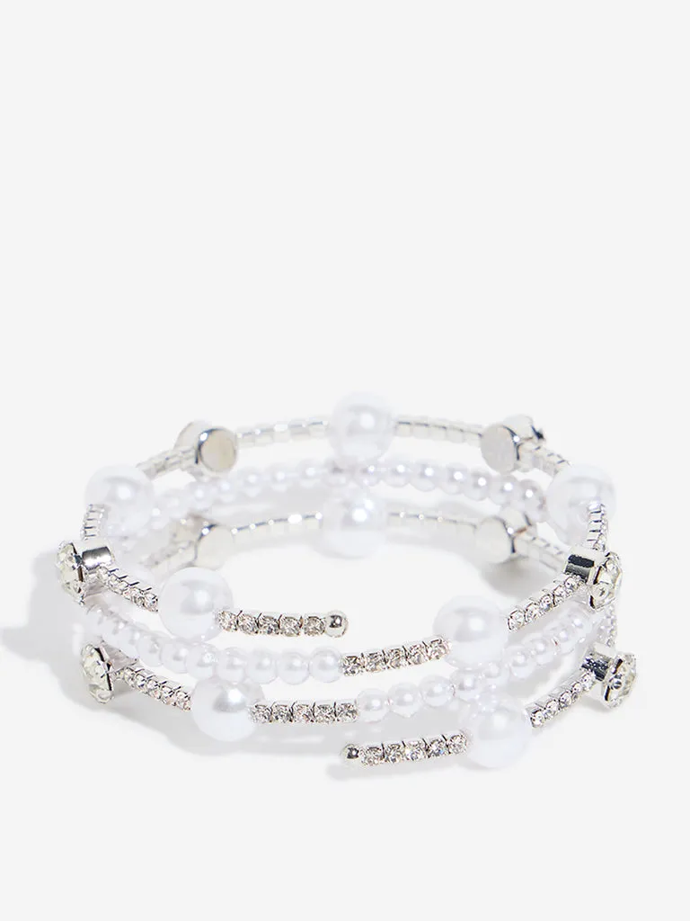 Westside Accessories Silver Stone & Pearl Embellished Layered Bracelet