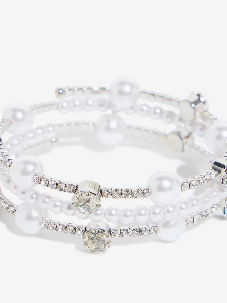 Westside Accessories Silver Stone & Pearl Embellished Layered Bracelet