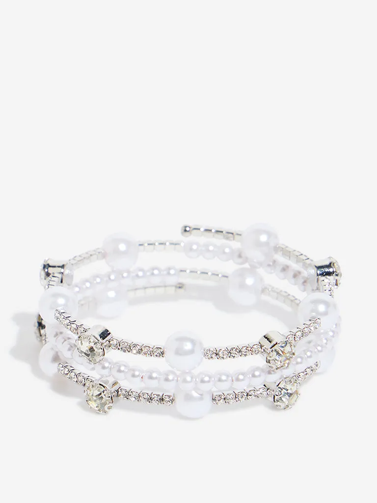Westside Accessories Silver Stone & Pearl Embellished Layered Bracelet