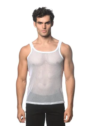WHITE STRETCH MESH TANK WITH SIDE TAPE ST-11120