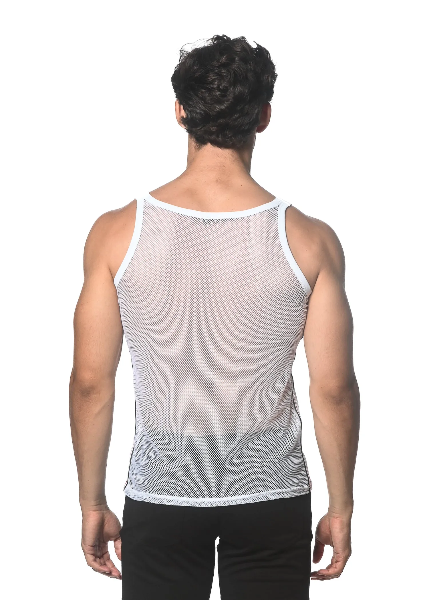 WHITE STRETCH MESH TANK WITH SIDE TAPE ST-11120