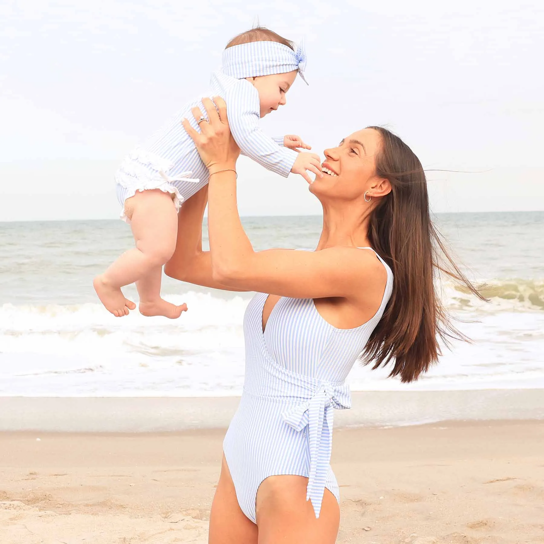 Women's Criss Cross One-Piece Swimsuit | Seersucker Blue
