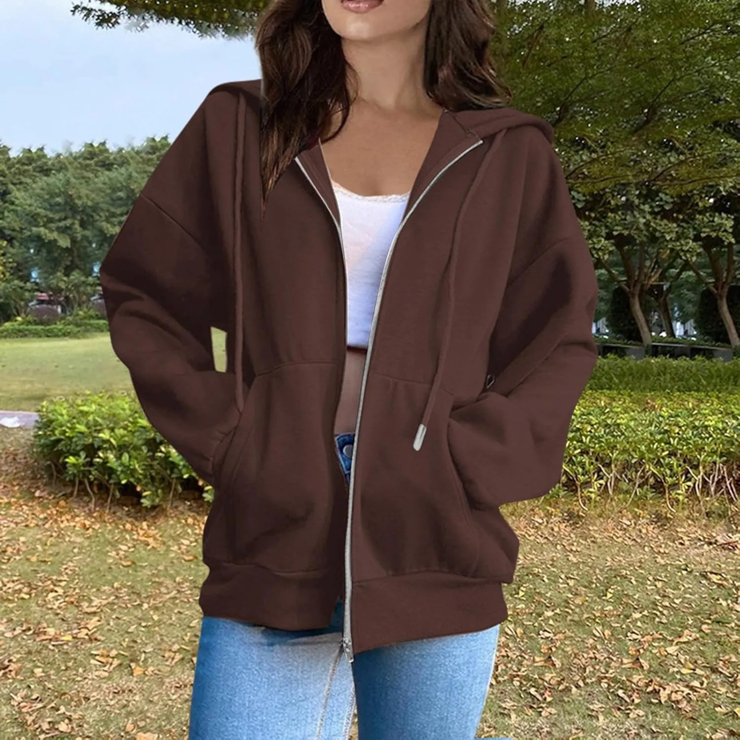 Womens Fall Fashion 2024 Zip Up Hoodies Long Sleeve Sweatshirts Y2K Jackets With Pockets Clothes