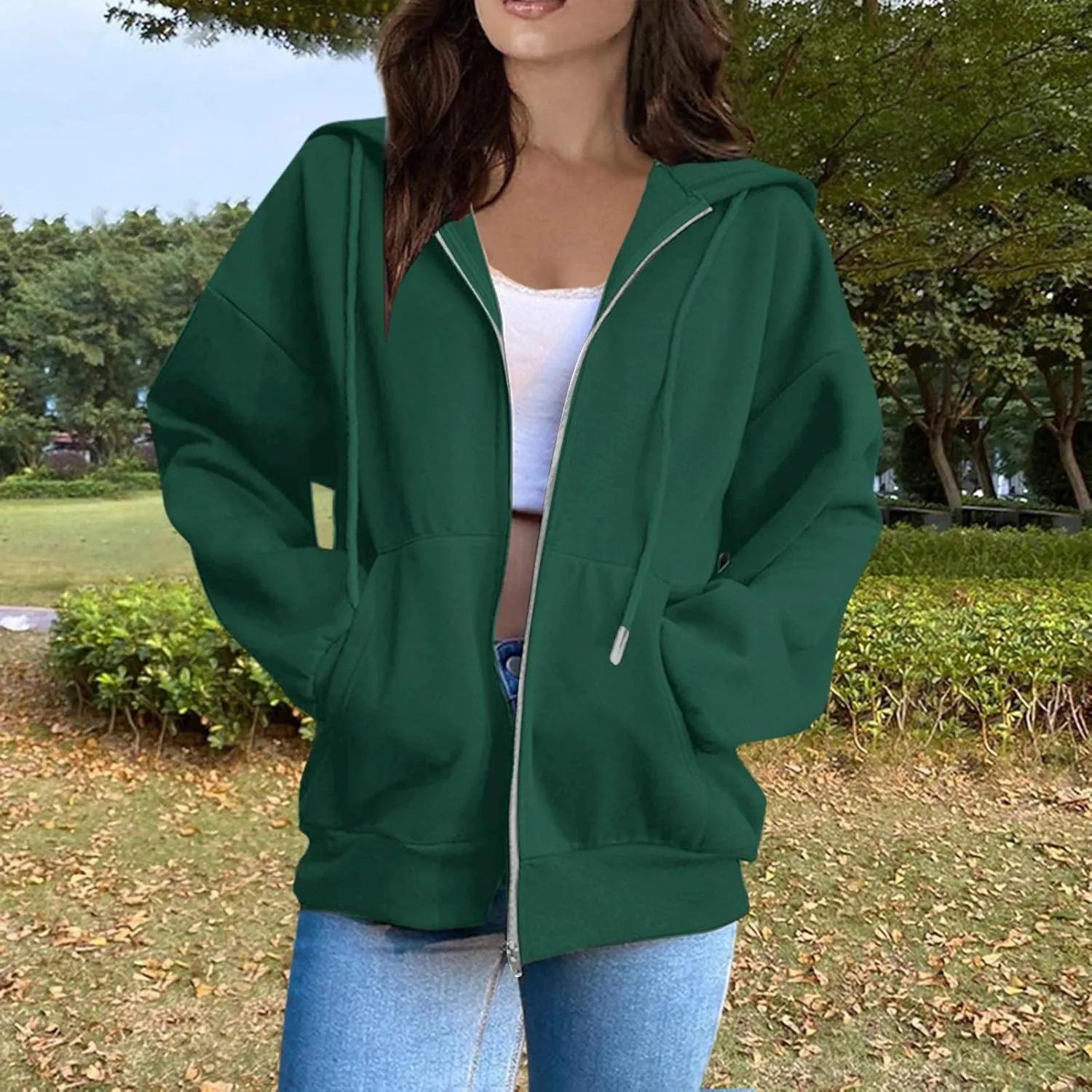 Womens Fall Fashion 2024 Zip Up Hoodies Long Sleeve Sweatshirts Y2K Jackets With Pockets Clothes