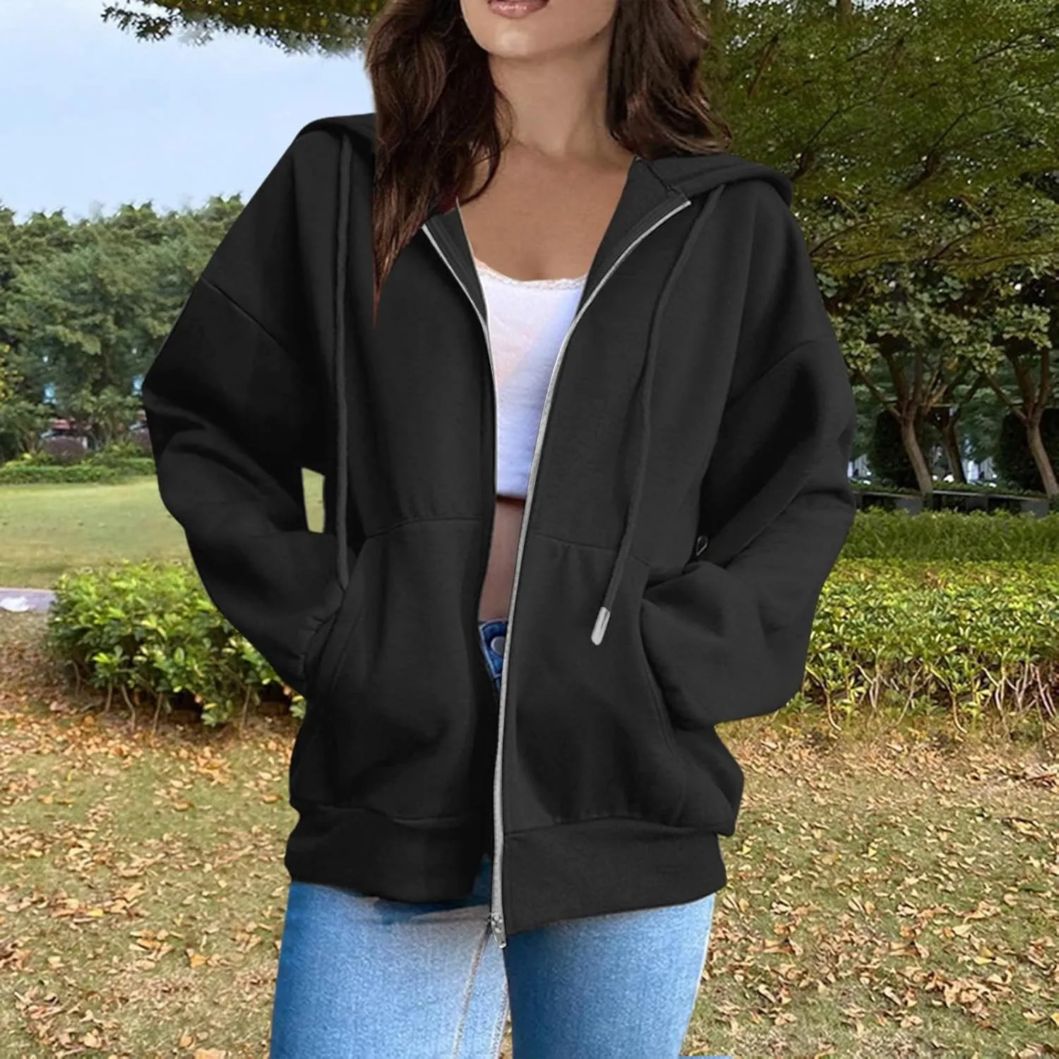 Womens Fall Fashion 2024 Zip Up Hoodies Long Sleeve Sweatshirts Y2K Jackets With Pockets Clothes