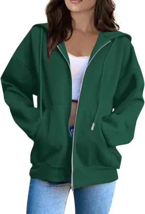 Womens Fall Fashion 2024 Zip Up Hoodies Long Sleeve Sweatshirts Y2K Jackets With Pockets Clothes