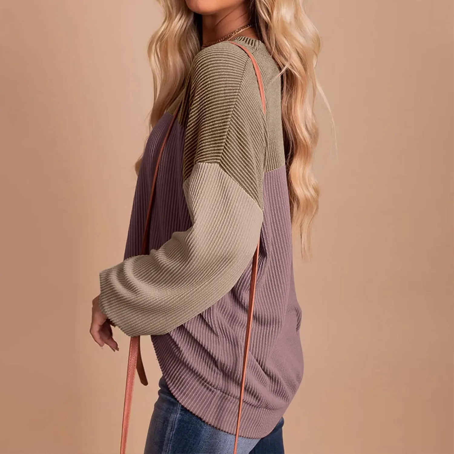 Women's Oversized Color Pullover,2024 Casual Crew Neck Long Sleeve Fleece Sweatshirts, Sweaters Tunic Cute Winter