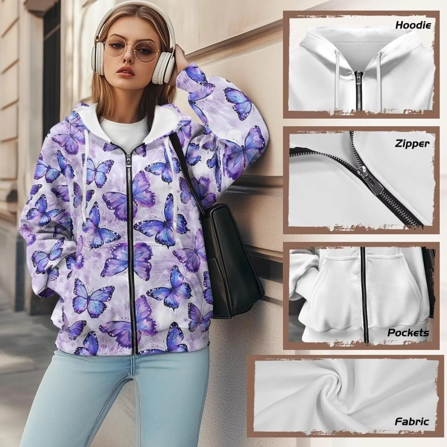 Womens Zip Up Hoodies Long Sleeve Sweatshirts Casual Oversized Fall Outfits Drop Shoulder Outdoor Sweatshirt with Pockets