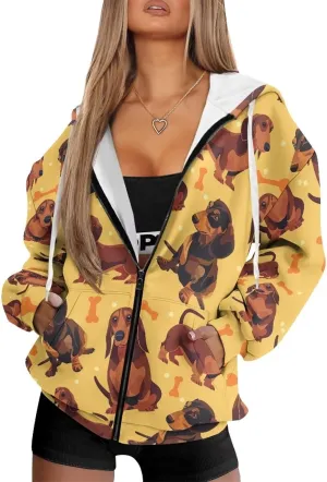 Womens Zip Up Hoodies Long Sleeve Sweatshirts Casual Oversized Fall Outfits Drop Shoulder Outdoor Sweatshirt with Pockets