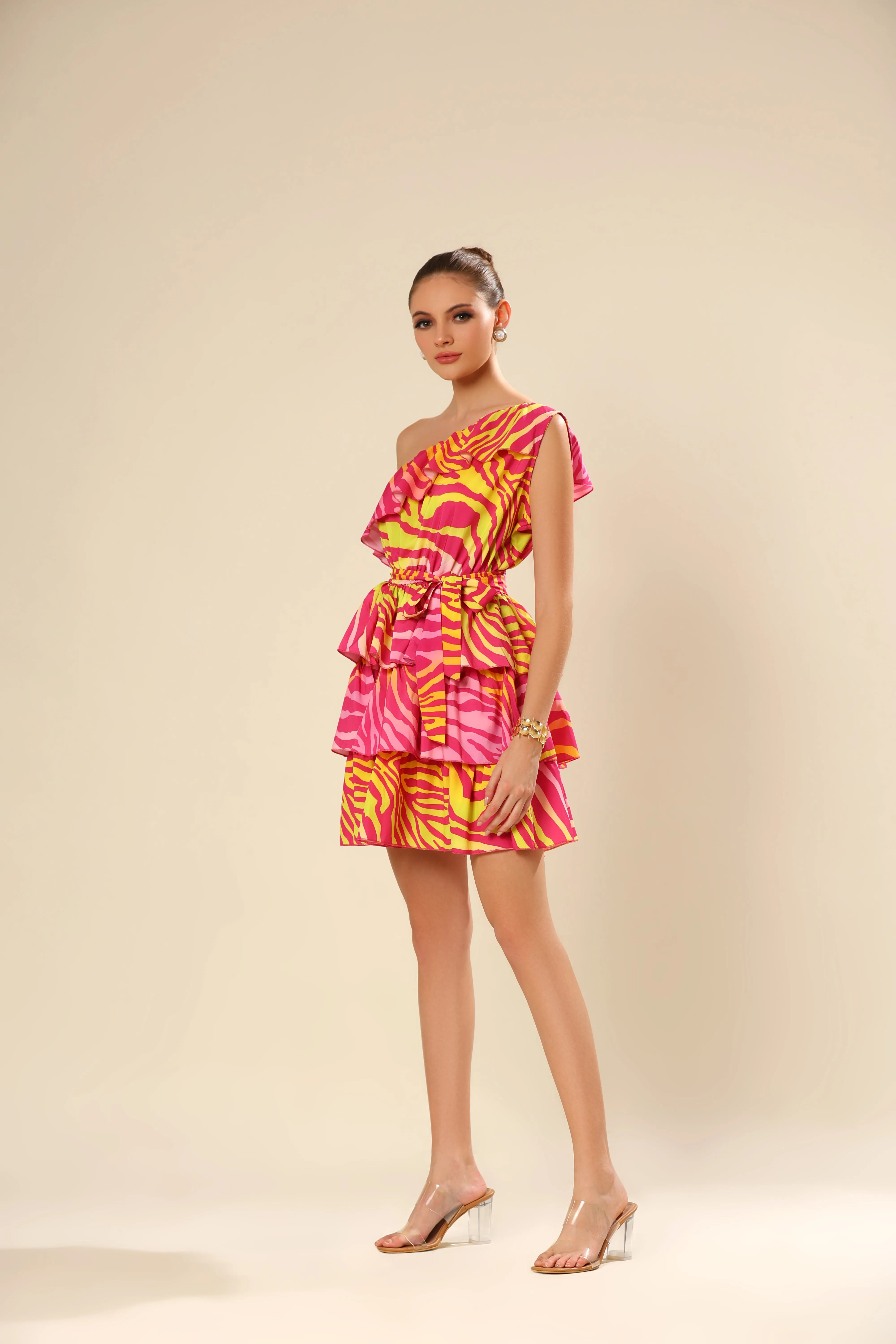 Zesty Zebra Pink Ruffle Temptation Dress